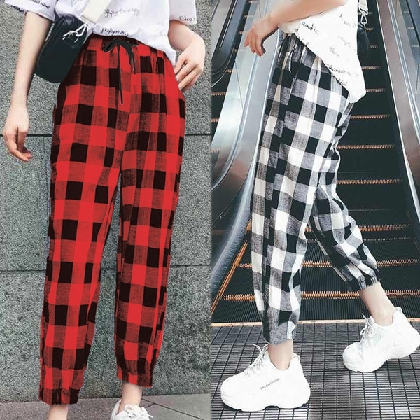 Buy Harajuku Plaid Pants Ladies Casual Oversized 3XL Loose Wide-Leg Pants  Retro Girls Hip-hop Wild Men and Women Street(Black,XXXL), Black, 3X-Large  at Amazon.in